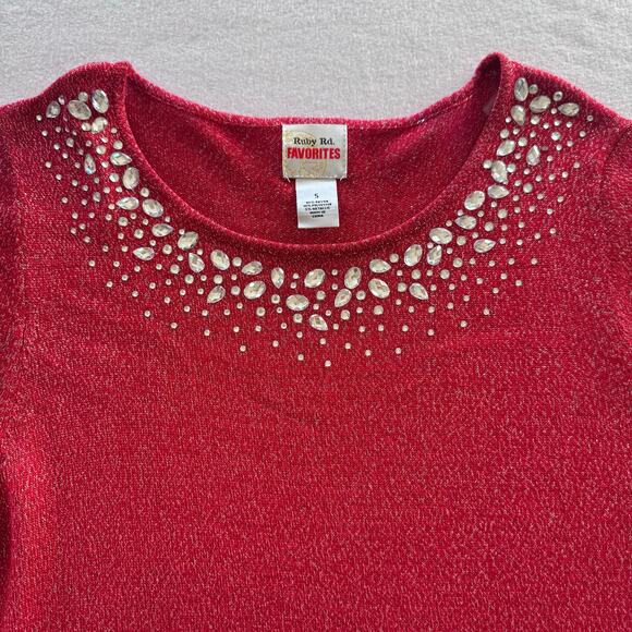 Red Silver Vintage Bedazzled Blouse - Picture 6 of 9